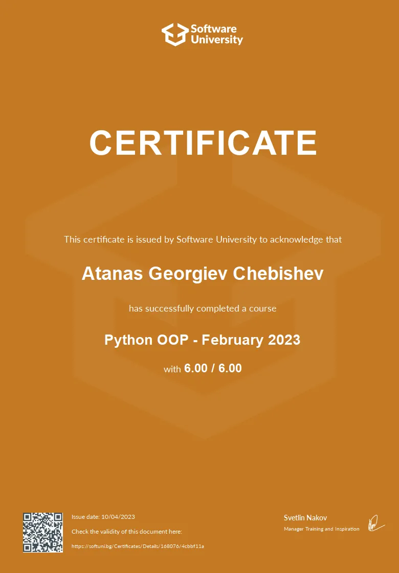 SoftUni Python OOP certificate